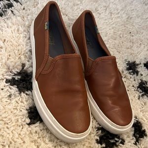Brown Leather Slip-On Keds